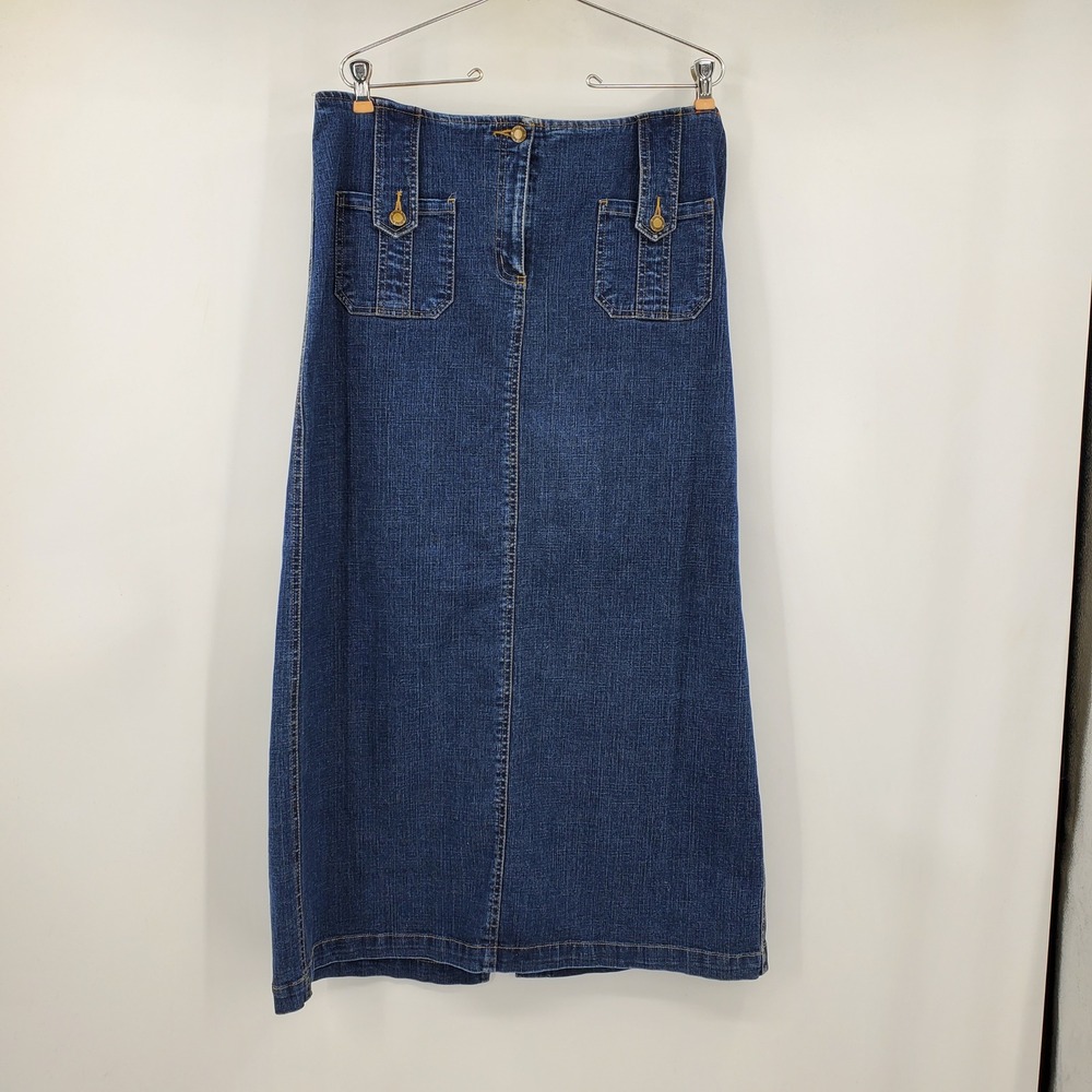 Vintage Faded Glory Denim Maxi Skirt Front Pockets 12 Y2K Cottage Western Grunge